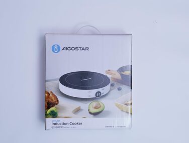 Індукційна плита Aigostar, портативна склокерамічна конфорка з цифровим дисплеєм, сенсорним управлінням, таймером, 2000 Вт