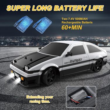 RC Drift Car Mostop 1:16 2.4Ghz – Радіокерована модель для дрифту зі світлодіодами, розпилювачем, 2 акумуляторами та додатковими шинами, швидкість 18 км/год, 4WD для дітей та хобі