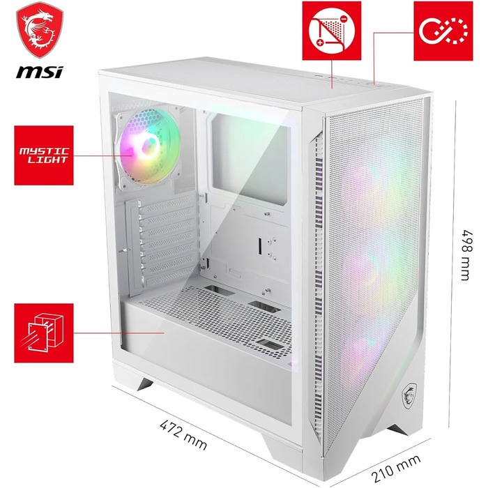 Корпус для ПК MSI MAG Forge 320R Airflow White ATX, підтримка RTX 40, ARGB підсвітка, магнітний пиловий фільтр, загартоване скло, USB 3.2