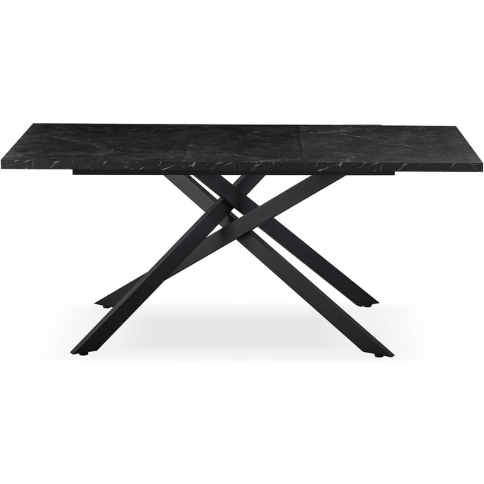 Розсувний обідній стіл LARS B&D Home, 120-160 x 80 см, для 4-6 осіб. Кухонний стіл з дерева, чорний, Industrial modern, Texas-Eiche, 11202-XS-EITE (Marmor-schwarz/Schwarz)