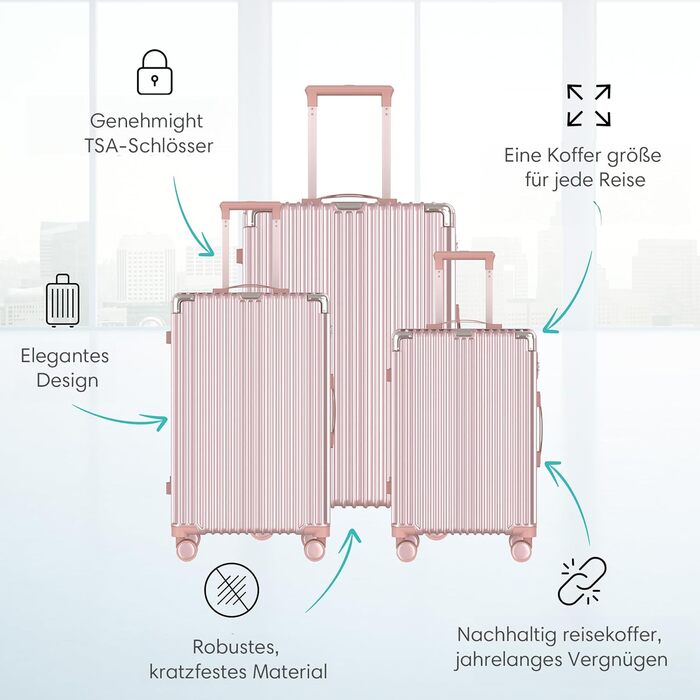 Набір валіз Voyagoux 2 шт. — 39л і 113л, жорсткий ABS корпус, TSA-замок, 4 колеса 360°, легкий та міцний, рожеве золото