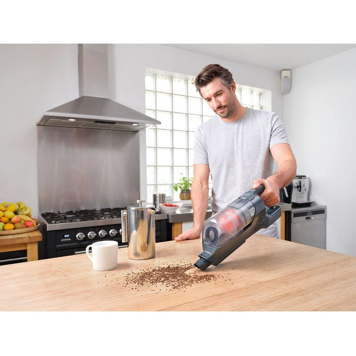 Акумуляторний пилосос BLACK+DECKER 3-в-1 BHFEA520J, 18В, безмішковий, ручний та підлоговий, турбощітка, 2 режими, бездротовий, з настінним кріпленням, щілинною насадкою, вбудованим акумулятором і зарядним кабелем
