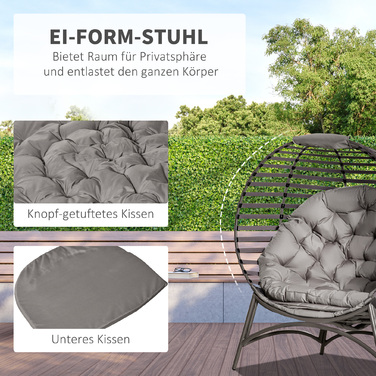 Крісло Outsunny Papasan Садове крісло 2 кошики Подушка Овальне крісло для відпочинку Складний балкон Тераса Пісок Коричневий Сталь 118x75x139см