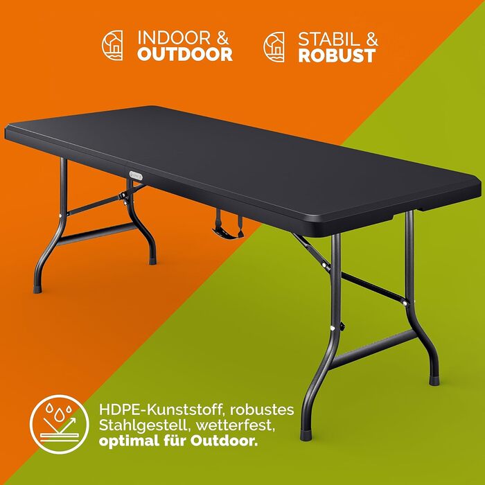 Розкладний садовий стіл CASARIA® 183x75 см, антрацит, на 8 осіб