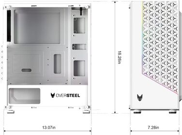 Oversteel Iridium — ігровий корпус для ПК ATX/Micro ATX/ITX, 120 мм A-RGB вентилятор, сітчаста передня панель, 2 пилові фільтри, загартоване скло, USB 3.0, білий