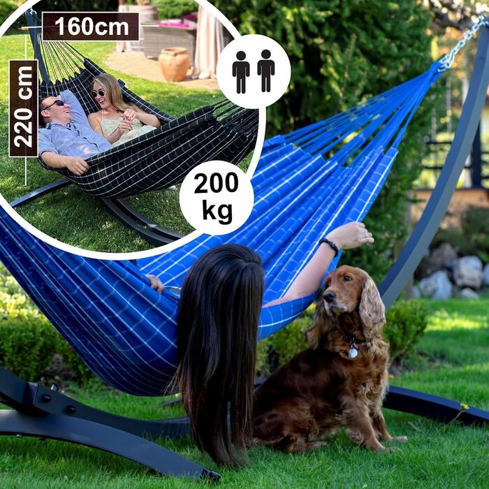 Гамак подвійний з каркасом Potenza Outdoor Catargo XXL 220x160 см, бавовна, до 220 кг, сталевий каркас сірий/блакитний