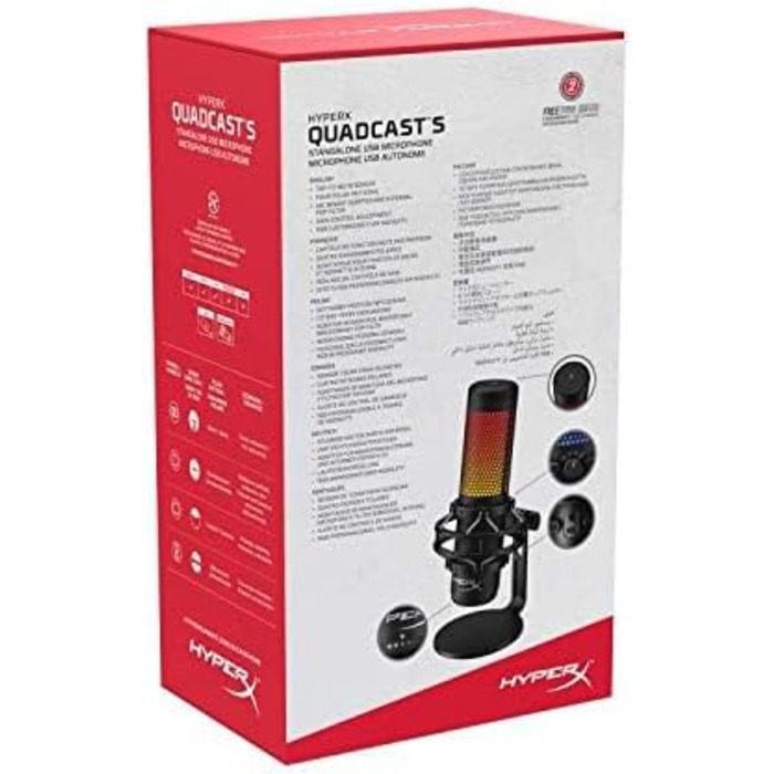 HyperX QuadCast S – RGB USB конденсаторний мікрофон для ПК, PS4, Mac, із захистом від вібрацій та ударів, поп-фільтром, для ігор, стрімінгу, подкастів, Twitch, YouTube, Discord