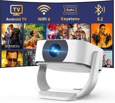 Міні-проектор Beamer 4K 1080P з Wi-Fi/BT, електронним фокусом/автоматичною корекцією трапецеїдальних спотворень, 50% зумом, 270° обертанням для домашнього кінотеатру/відпочинку на природі, сумісний з ноутбуком/смартфоном/мишею