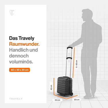 Travely Преміум ручна поклажа 40x30x20 см для Ryanair, Lufthansa, Eurowings, 36 л, валіза на колесах, чорна