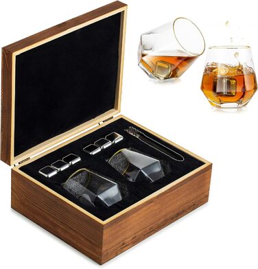 Набір склянок для віскі Glasseam, 10 предметів, вінтажний подарунковий комплект з камінням для віскі, персоналізовані склянки для чоловіків, подарунок татові на день батька, день народження, річницю, для скотчу та бурбону