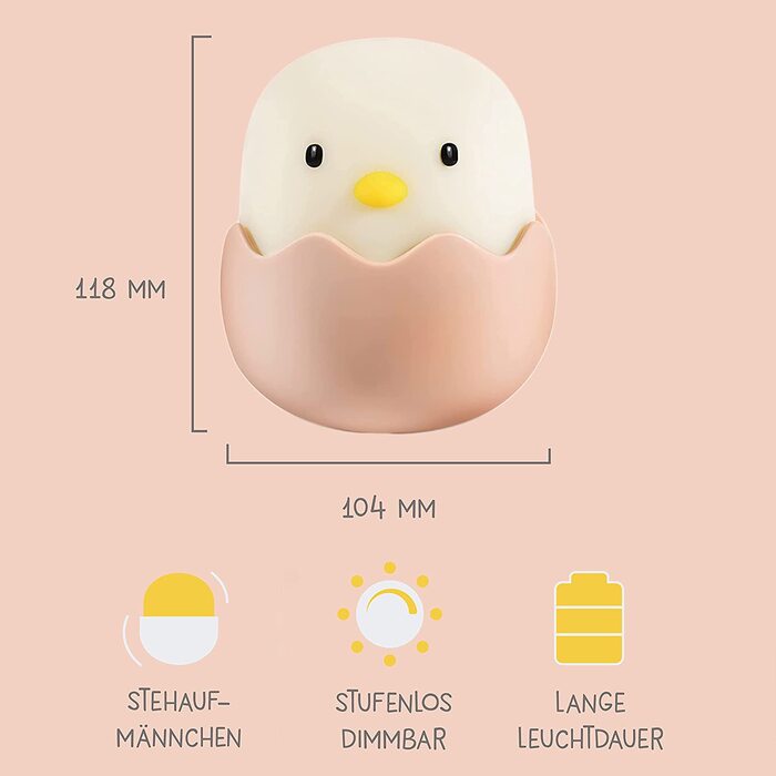 Дитячий LED нічник MegaLight Eggy Egg з димером, сенсорним керуванням, USB-зарядкою, без дрібних деталей, нічна лампа для малюків