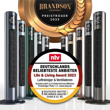 Турмовентилятор Brandson 96 см з пультом, 3 швидкості, осциляція 60°, мобільний підлоговий вентилятор, темно-синій, переможець 2024 року