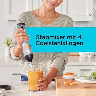 Акумуляторний ручний блендер BLACK+DECKER BCKM1011KGF з насадкою-подрібнювачем, склянкою 700 мл та зарядним пристроєм (7.2V, 5 швидкостей)
