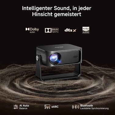 Розумний 4K проектор iSinbox з Netflix, автофокусом та корекцією трапеції, WiFi 6, Bluetooth 5.3, HDR10+, портативний домашній кінотеатр, сірий