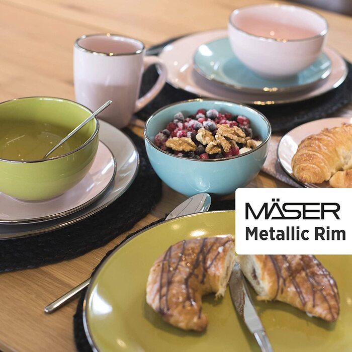 Сервіз столовий MÄSER Metallic Rim для 6 осіб, 24 предмети, сучасний посуд з кам'яної кераміки, сірий, безобідковий, з мідним кантом