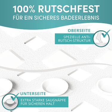 Протиковзкий килимок Engelbach для ванни, 88x40 см, білий, 100% BPA-free, з 2 гачками, антипліснявий, машинне прання