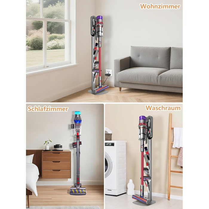 Металевий стійка-тримач для пилососа JUPELI, сумісна з Dyson V16, Gen5, V15, V12, V11, V10, V8, V7, V6 — підставка для зберігання пилососа та аксесуарів, без свердління (Сріблястий)