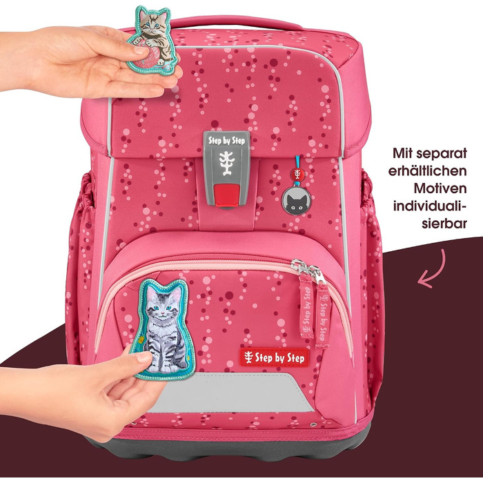 Шкільний рюкзак Step by Step BASIS 'Pink Bubbles' рожевий, ергономічний набір з 4 предметів для дітей 1 класу, 20 л, з рефлекторами та ременями
