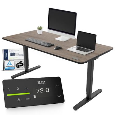 Регульований по висоті письмовий стіл Yaasa Desk Pro 160x80 см, офісний стіл для роботи стоячи, колір темний дуб / чорний