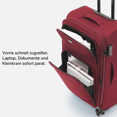 Розширювана тканинна валіза Münicase M (55 см) з передніми кишенями, TSA-замком та подвійними колесами 360°, винно-червона