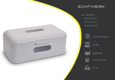 Металевий ретро-хлібниця Echtwerk з оглядовим вікном, біла, 42,5x23,8x17 см