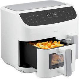 MEDION P20 XXL аерофритюрниця з двома камерами, 8,7 л, 2600 Вт, подвійна камера, 9 автоматичних програм, 2 шухляди, оглядове вікно, функція Dual Cook і Sync-Finish, біла