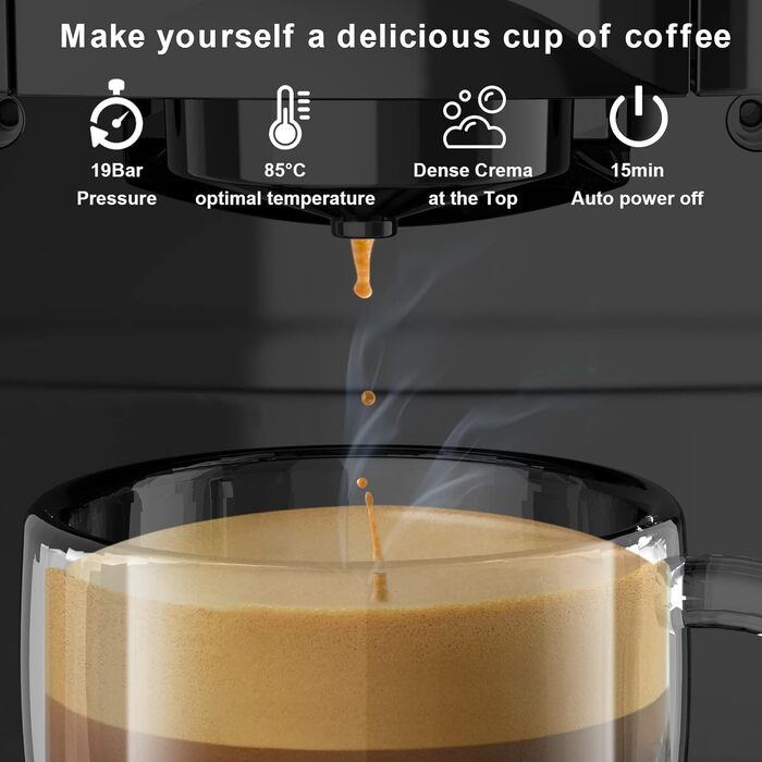Кавомашина KOTLIE Espresso 4-в-1 для NES/Dolce Gusto/меленої кави/ESE (44мм), 19 Бар, Чорна