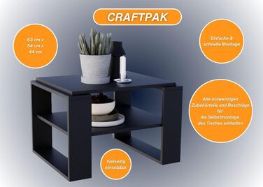 Журнальний стіл CraftPAK Kaja 63 для вітальні, чорний, з ДСП, сучасний дизайн з додатковою полицею