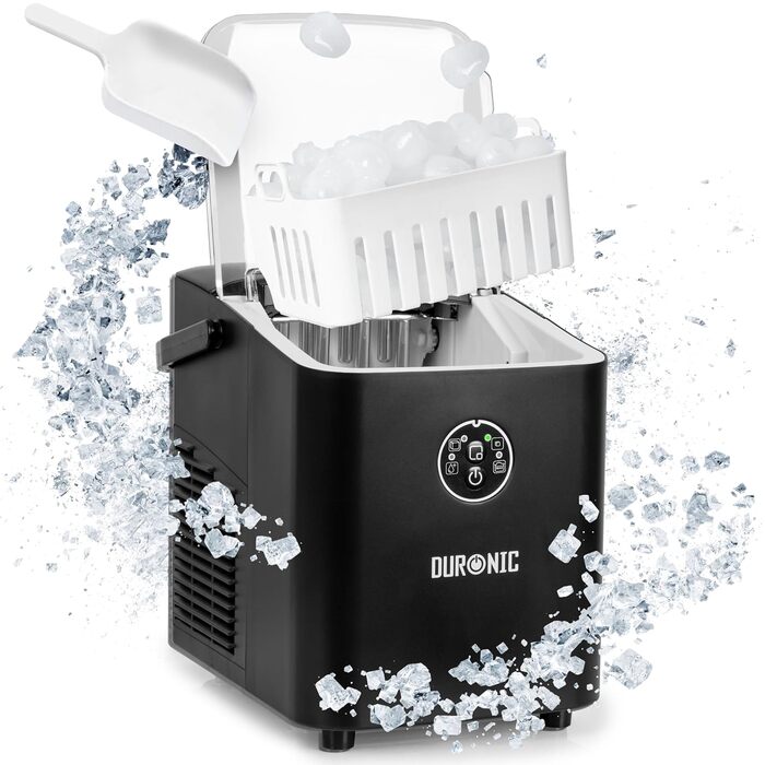 Автоматична льодогенераторна машина Duronic ICM12 BK, 1 л, до 12 кг льоду на добу, тихий компресор 54 дБ, 120 Вт, виготовлення кубиків льоду за 6-8 хвилин