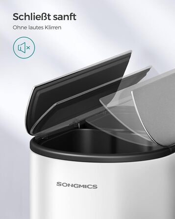 Сортувальний смітник для кухні SONGMICS 30+20 л, металевий, 2 відсіки, педальний, для переробки та відходів, з роздільною кришкою, сріблястий LTB570E50