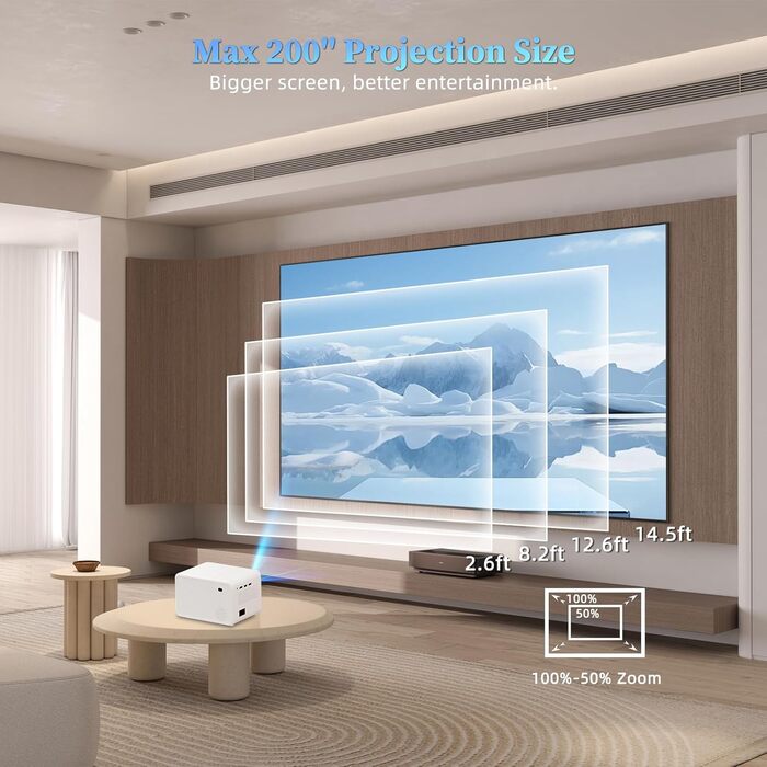 Проектор Smart Beamer WiFi для домашнього кіно, 16000 Люмен Full HD 1080P, електричний фокус, Zoom, Bluetooth, сумісний з iOS/Android/Fire Stick/Laptop/PS5