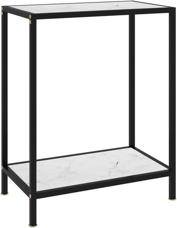 Консольний стіл Homiuse 60x35x75 см білий, загартоване скло, метал, для вітальні, вузький приставний столик з 2 полицями
