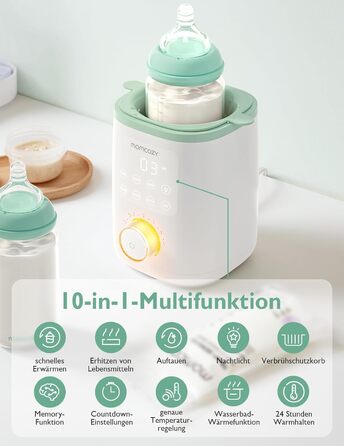 Momcozy Нагрівач для пляшечок Momcozy Nutri-Flaschenwärmer - 9-в-1 з точним контролем температури, нічним світлом, швидким нагрівом та автоматичним вимкненням. Сумісний з усіма пляшками.