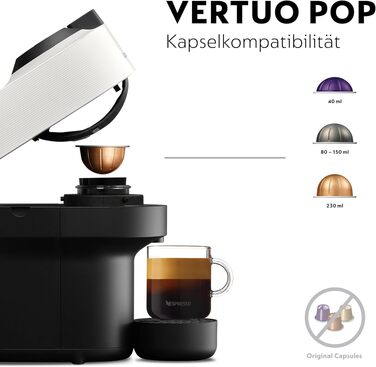 Кавомашина Nespresso Krups Vertuo Pop Coconut White 560 мл - автоматичне розпізнавання капсул, 4 розміри чашок