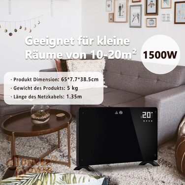 Конвектор DONYER POWER 2500W з Wi-Fi, таймером та пультом керування, чорний, з склопанеллю, для дому та офісу