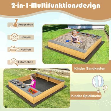 Пісочниця DREAMADE 135x125x20 см з сосни для вулиці: пісочний набір з аксесуарами та лавкою