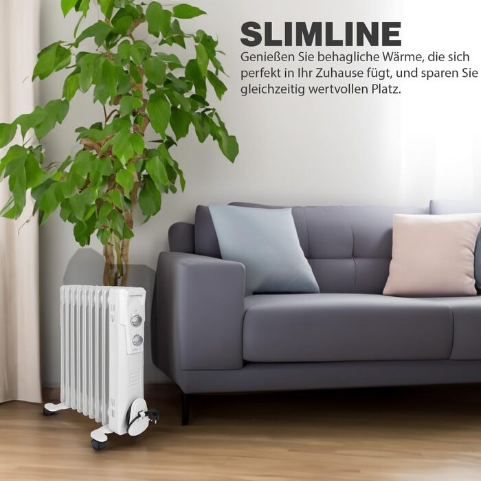 Масляний радіатор Clatronic RA 3735, електричний обігрівач Slimline на 1500 Вт, 7 секцій, 3 режими потужності для приміщень до 30 м²