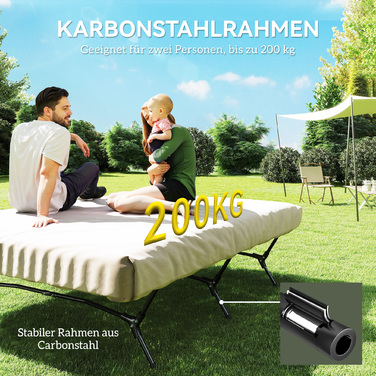 Похідне ліжко Outsunny Camping Bed з насосом для надувного матраца 200 x 153 см Гостьове ліжко з навантаженням до 200 кг Надзвичайно широкий кемпінговий шезлонг для 2 дорослих для кемпінгу Outdoor Garden Travel Чорний+Хакі