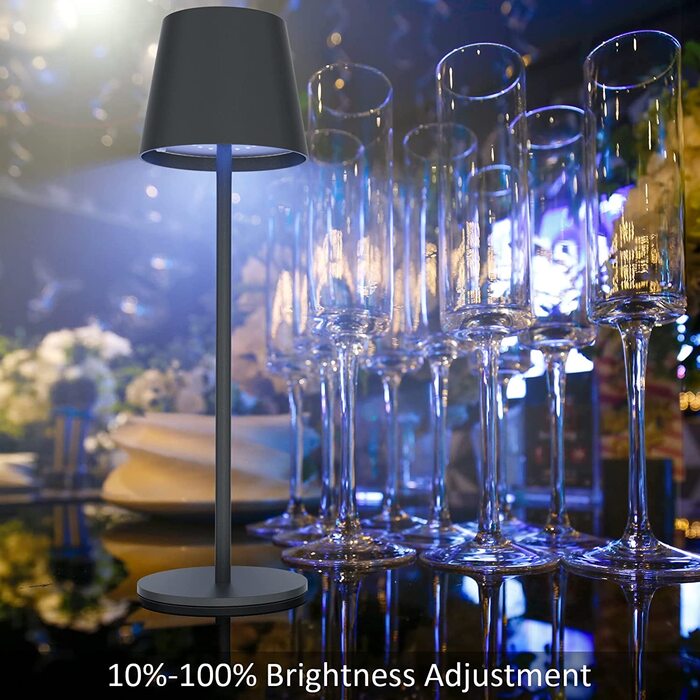 K-Bright LED акумуляторна димована настільна лампа, 2 шт, бездротова, алюміній, IP54, тепле світло 3000K+RGB, USB-C, антрацит