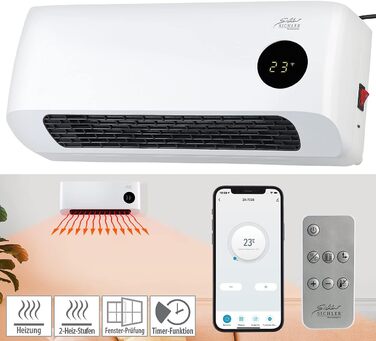 Керамічний електричний обігрівач для стіни Sichler, 2000 Вт, Wi-Fi, LED-дисплей, з пультом та додатком Elesion, білий