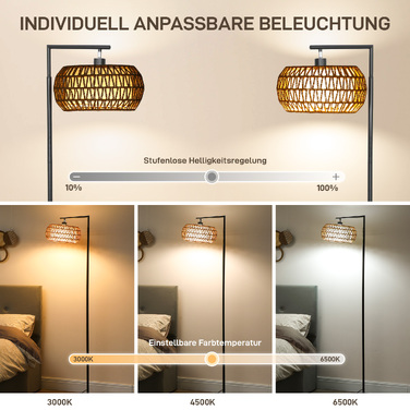 Стільна LED-торшер з подвійним абажуром, регульована яскравість, 3 кольори світла, чорний — для вітальні, спальні та офісу