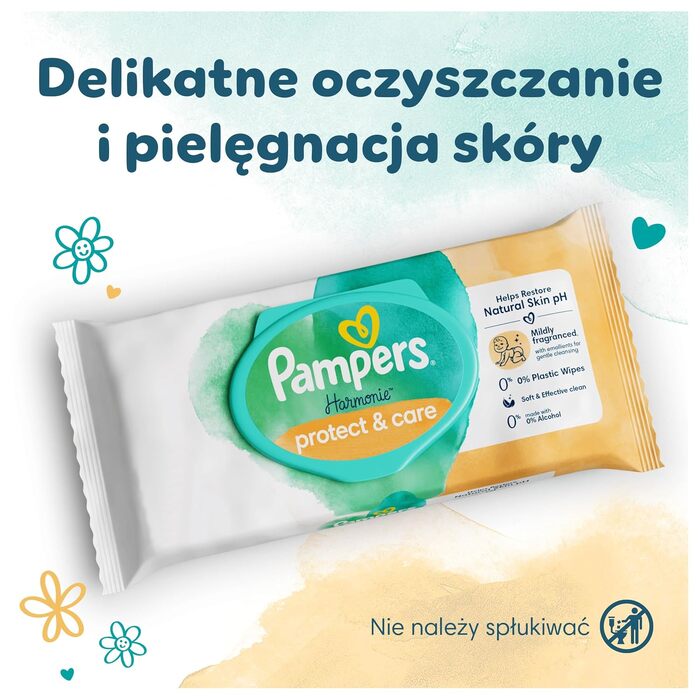 Дитячі вологі серветки Pampers Harmonie Protect & Care, без віддушок, 18 упаковок по 44 шт (792 серветки)