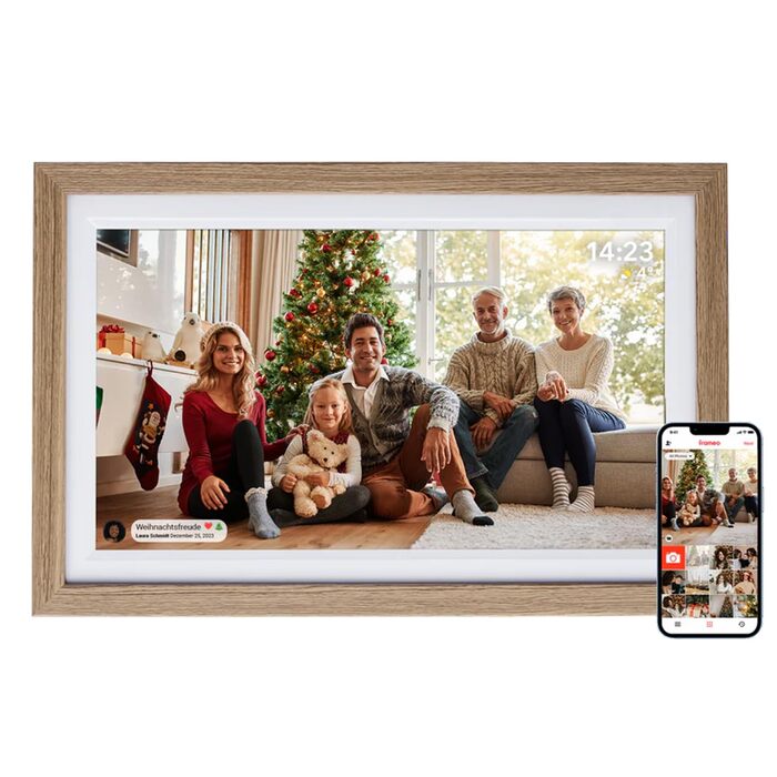 Ролеї Smart Frame WiFi 1010: Цифровий фоторушій з Wi-Fi, 10.1 дюйма, IPS сенсорний екран, 32GB, дерево (дуб)