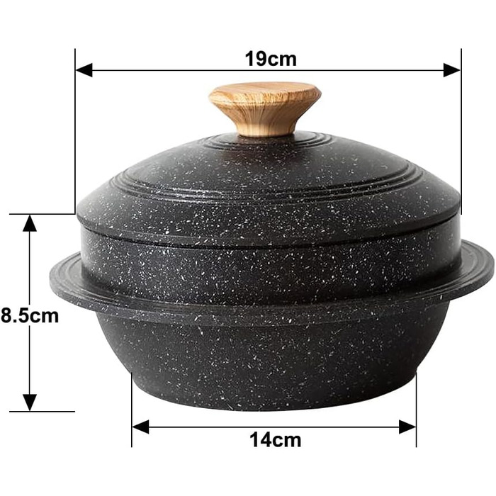 Кам'яна корейська миска з кришкою Bobikuke 20 см, Dolsot Bibimbap, 2,3 л, чорна — для гарячих страв, супу, хот-пот