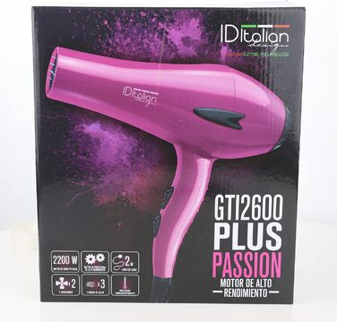 Професійний фен для волосся ID Italian Design 2200W, 3 температури, 2 швидкості, насадка для укладання, рожевий