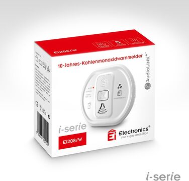 Детектор чадного газу Ei Electronics Ei208D (i-Series) з LCD-дисплеєм та батареєю на 10 років, автономний, білий