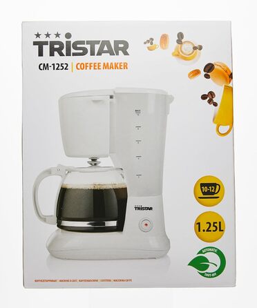 Кавоварка Tristar CM-1252, 1,25 л, 10-12 чашок, для дому і кемпінгу, біла