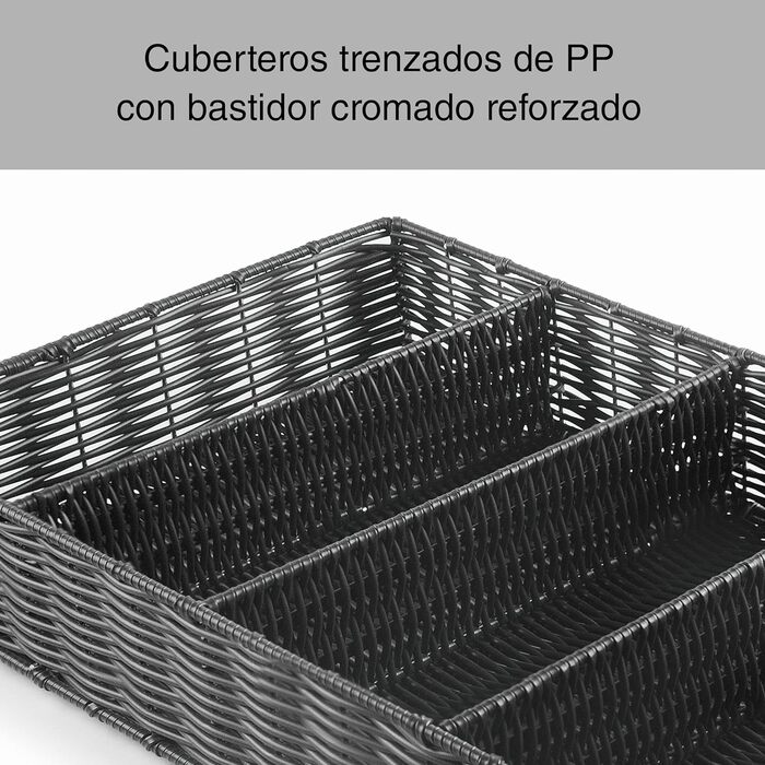 Органайзер для столових приборів Lacor RATTAN GN 1/1, поліпропілен, без BPA, хромована рама, підходить для посудомийки, 53x32,5x9 см, чорний, поліестер