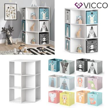 Дитяча полиця Vicco Luigi, біла, 64x107.8 см, з 4 коробками для зберігання