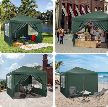 Павільйон WOLTU Pop-Up 3x3 м, водонепроникний, складний, із боковинами, для саду, тераси, кемпінгу, фестивалів, оксфордська тканина, металевий каркас, зелений